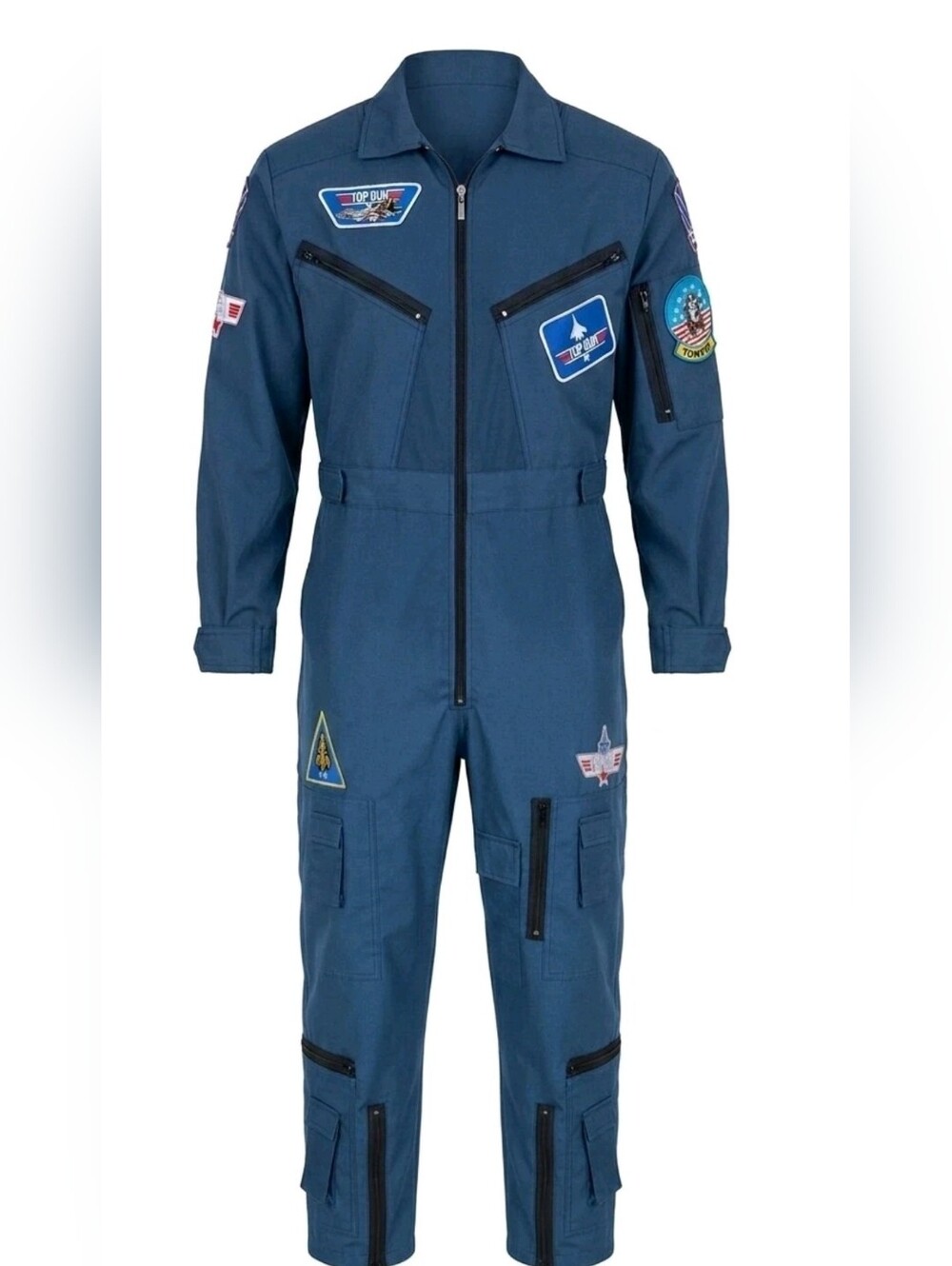 Vintage Adult Top Gun Flight Suit Costume Jumpsuit Blue - Men's Medium Short Fit